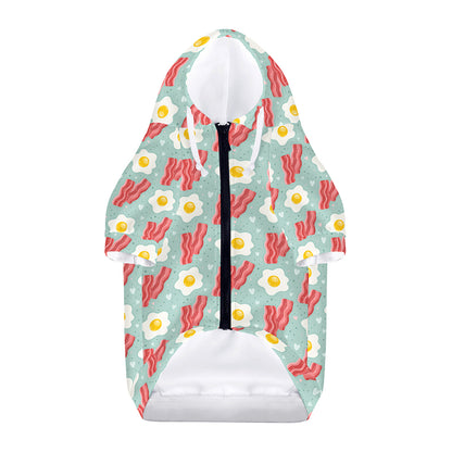 Blue Fried Egg And Bacon Pattern Print Dog Zip Up Hoodie