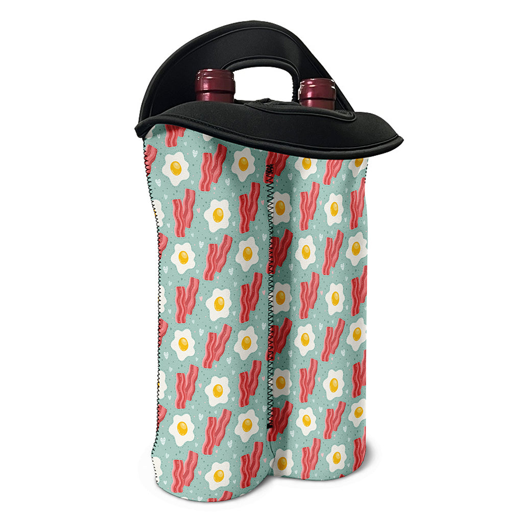 Blue Fried Egg And Bacon Pattern Print Double Neoprene Wine Tote