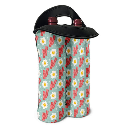 Blue Fried Egg And Bacon Pattern Print Double Neoprene Wine Tote