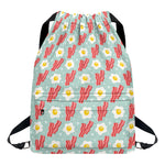 Blue Fried Egg And Bacon Pattern Print Drawstring Backpack