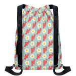 Blue Fried Egg And Bacon Pattern Print Drawstring Backpack