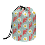 Blue Fried Egg And Bacon Pattern Print Drawstring Makeup Bag