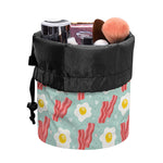 Blue Fried Egg And Bacon Pattern Print Drawstring Makeup Bag