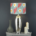 Blue Fried Egg And Bacon Pattern Print Drum Lamp Shade