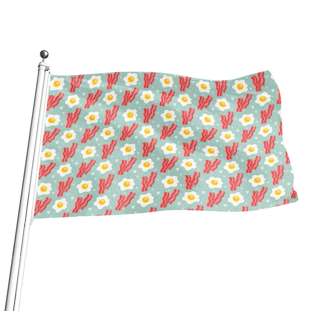 Blue Fried Egg And Bacon Pattern Print Flag