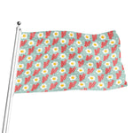 Blue Fried Egg And Bacon Pattern Print Flag