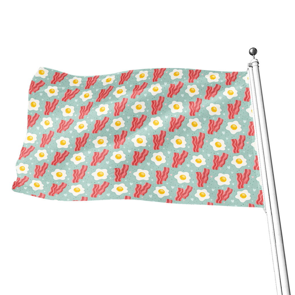 Blue Fried Egg And Bacon Pattern Print Flag