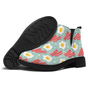 Blue Fried Egg And Bacon Pattern Print Flat Ankle Boots