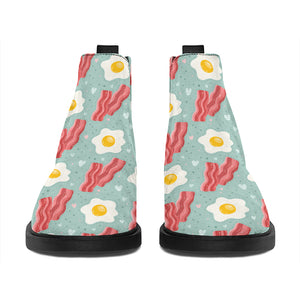 Blue Fried Egg And Bacon Pattern Print Flat Ankle Boots