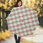 Blue Fried Egg And Bacon Pattern Print Foldable Umbrella