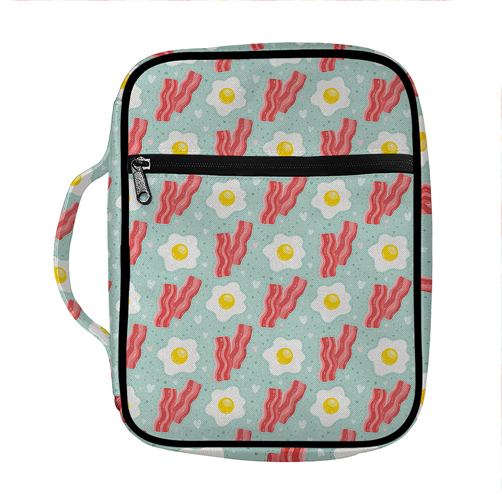 Blue Fried Egg And Bacon Pattern Print Front Pocket Bible Bag