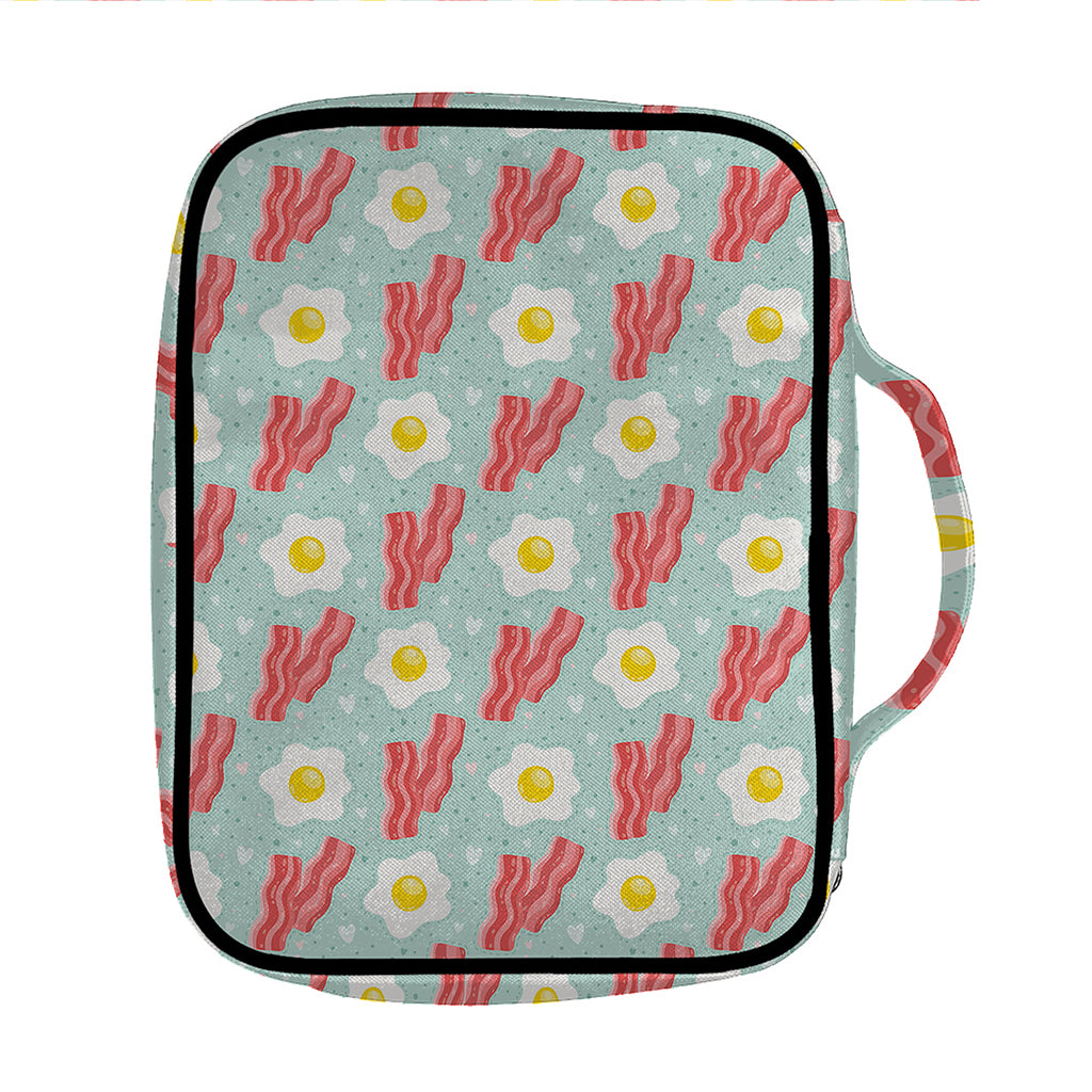 Blue Fried Egg And Bacon Pattern Print Front Pocket Bible Bag