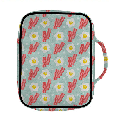 Blue Fried Egg And Bacon Pattern Print Front Pocket Bible Bag