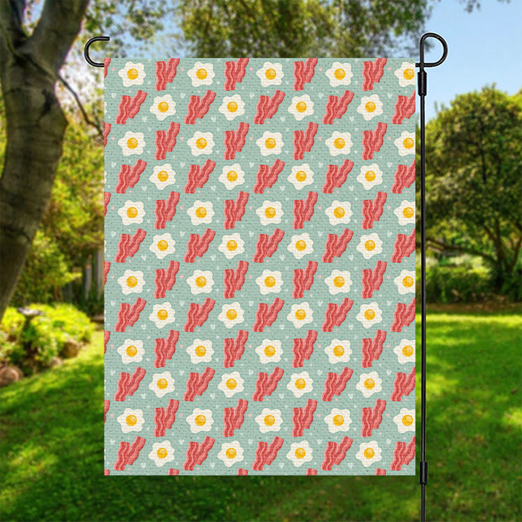 Blue Fried Egg And Bacon Pattern Print Garden Flag