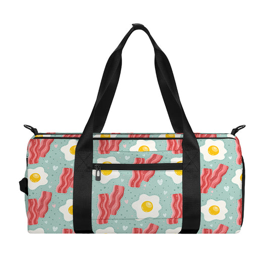 Blue Fried Egg And Bacon Pattern Print Gym Bag