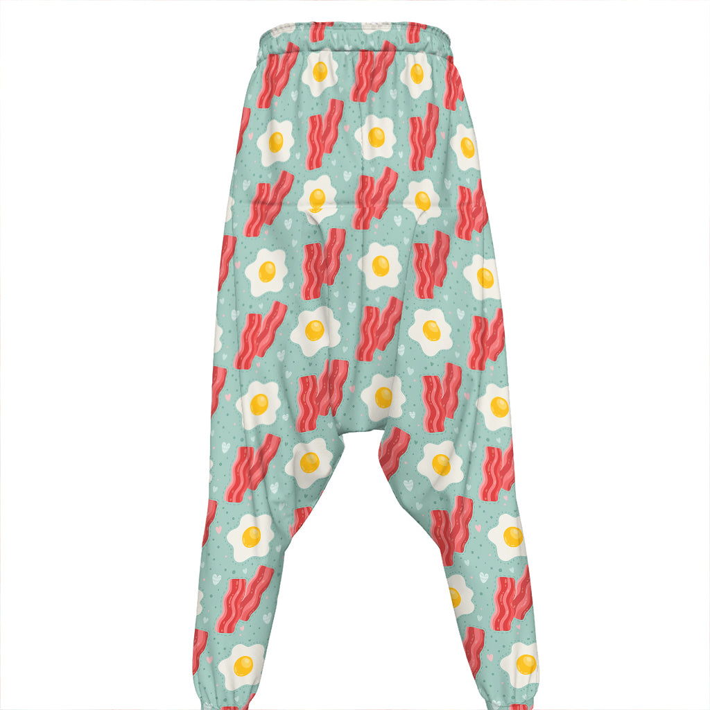 Blue Fried Egg And Bacon Pattern Print Hammer Pants