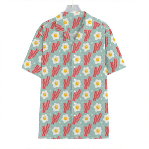 Blue Fried Egg And Bacon Pattern Print Hawaiian Shirt