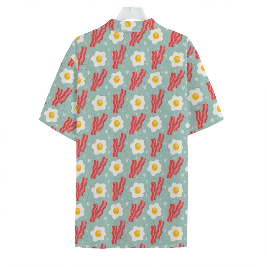 Blue Fried Egg And Bacon Pattern Print Hawaiian Shirt