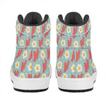 Blue Fried Egg And Bacon Pattern Print High Top Leather Sneakers