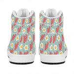 Blue Fried Egg And Bacon Pattern Print High Top Leather Sneakers