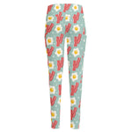 Blue Fried Egg And Bacon Pattern Print High-Waisted Pocket Leggings