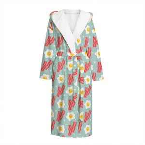 Blue Fried Egg And Bacon Pattern Print Hooded Bathrobe