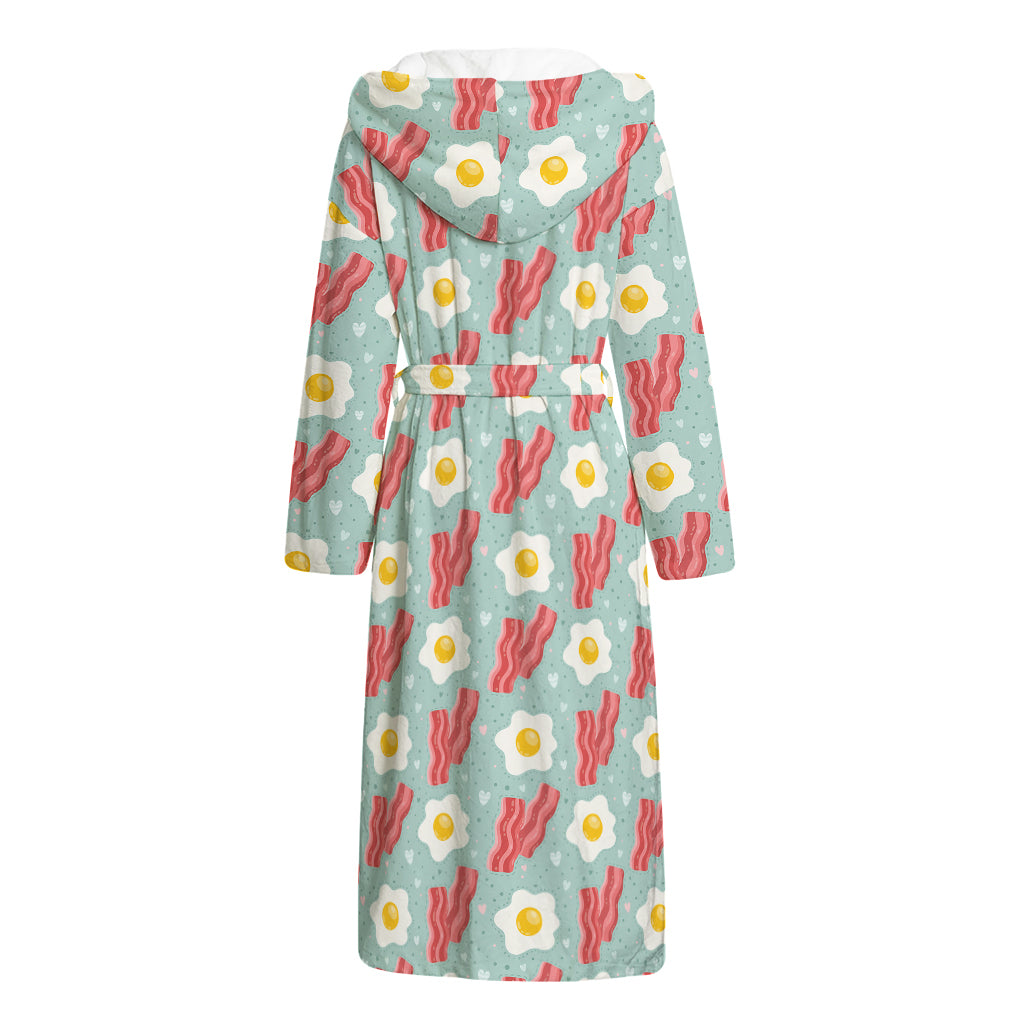 Blue Fried Egg And Bacon Pattern Print Hooded Bathrobe