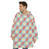 Blue Fried Egg And Bacon Pattern Print Hoodie Blanket