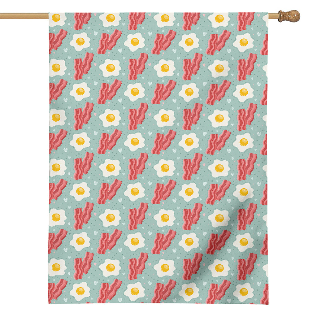 Blue Fried Egg And Bacon Pattern Print House Flag