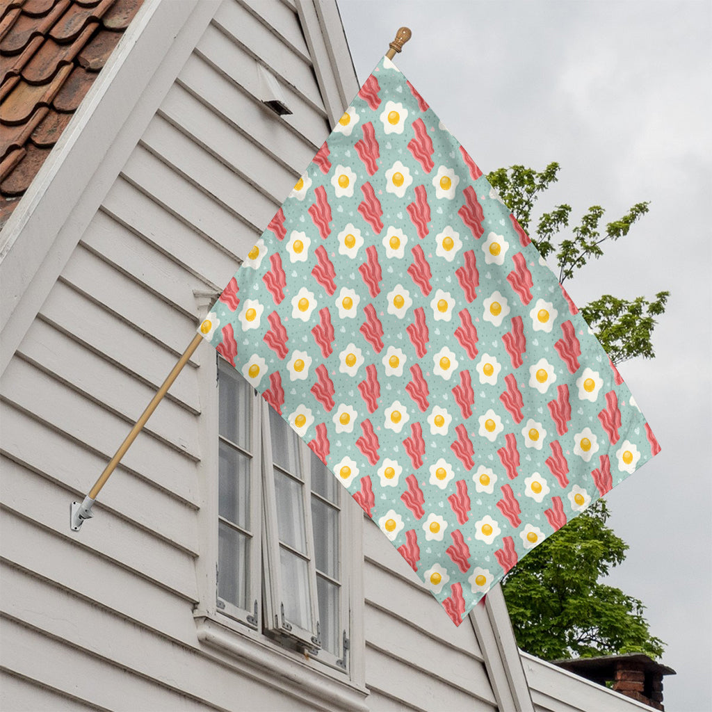 Blue Fried Egg And Bacon Pattern Print House Flag