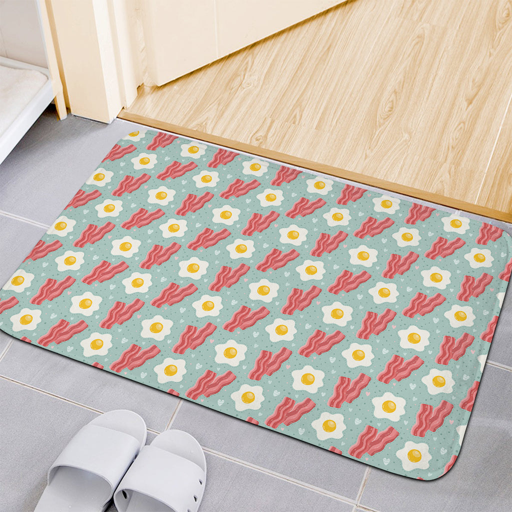 Blue Fried Egg And Bacon Pattern Print Indoor Door Mat