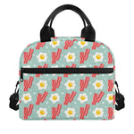 Blue Fried Egg And Bacon Pattern Print Insulated Lunch Bag