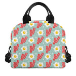 Blue Fried Egg And Bacon Pattern Print Insulated Lunch Bag