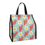 Blue Fried Egg And Bacon Pattern Print Insulated Lunch Tote
