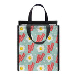 Blue Fried Egg And Bacon Pattern Print Insulated Lunch Tote