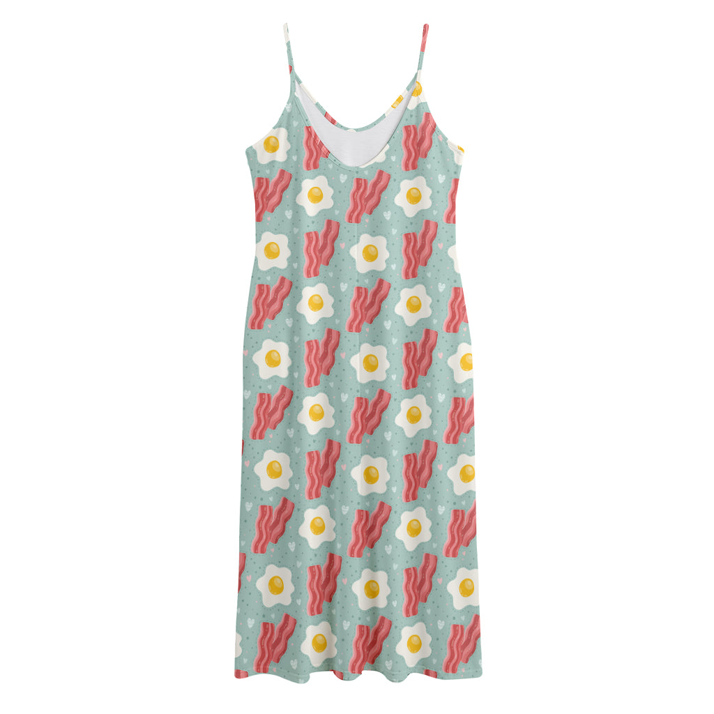 Blue Fried Egg And Bacon Pattern Print Jersey Midi Cami Dress