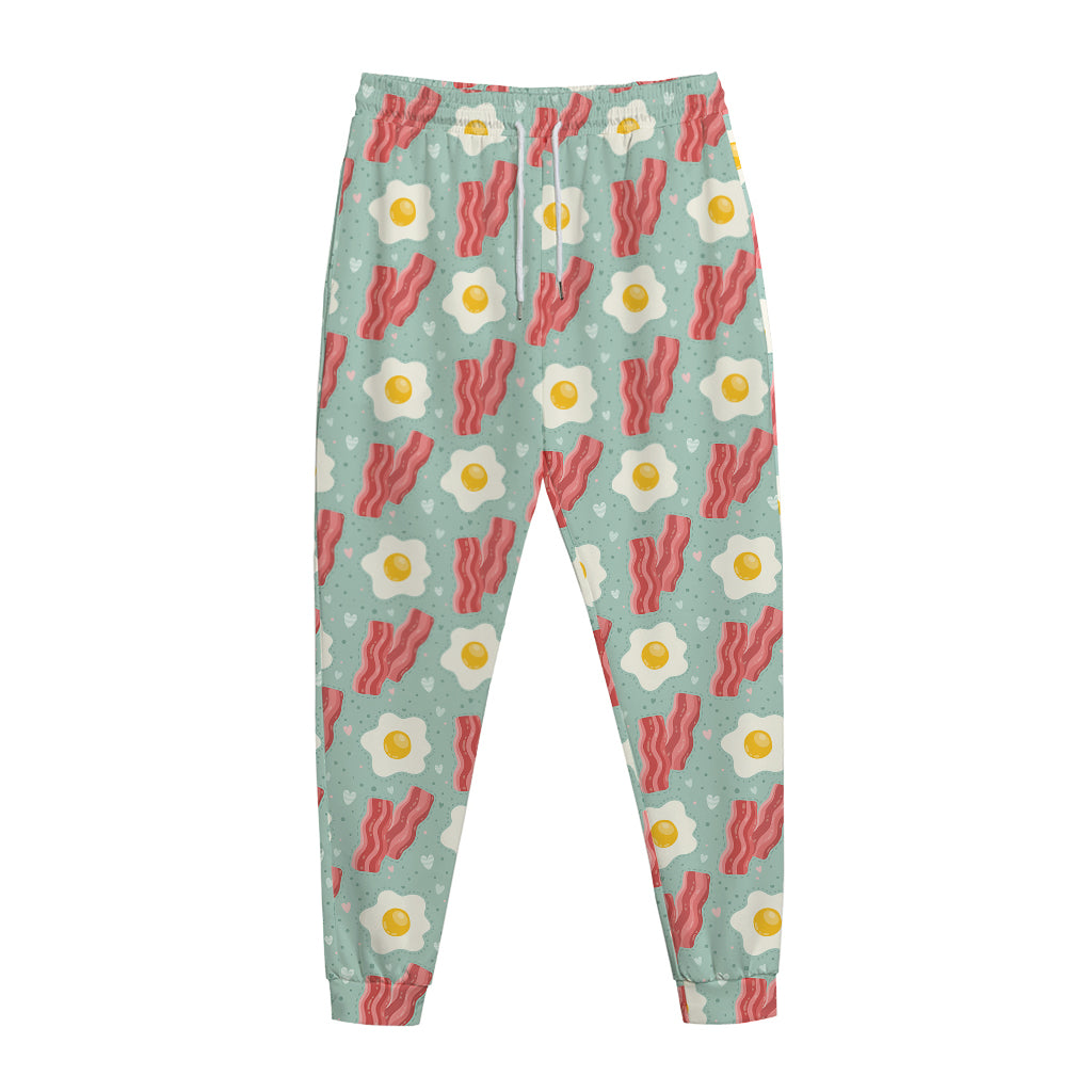 Blue Fried Egg And Bacon Pattern Print Jogger Pants