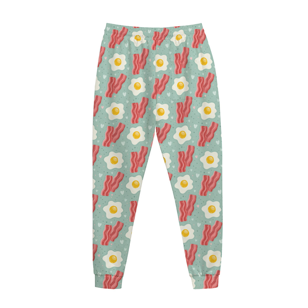 Blue Fried Egg And Bacon Pattern Print Jogger Pants