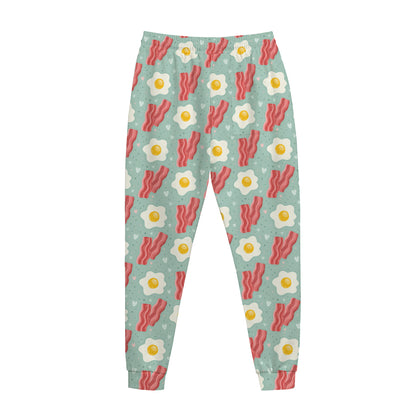 Blue Fried Egg And Bacon Pattern Print Jogger Pants