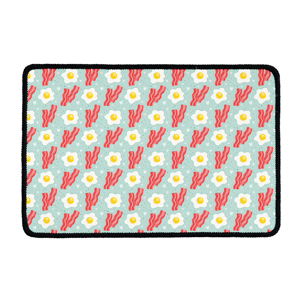 Blue Fried Egg And Bacon Pattern Print Kitchen Mat