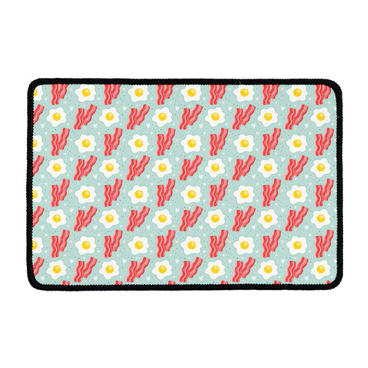 Blue Fried Egg And Bacon Pattern Print Kitchen Mat