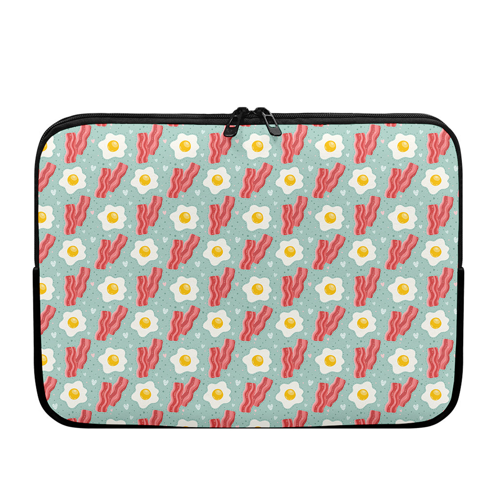 Blue Fried Egg And Bacon Pattern Print Laptop Sleeve