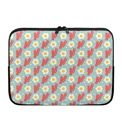 Blue Fried Egg And Bacon Pattern Print Laptop Sleeve