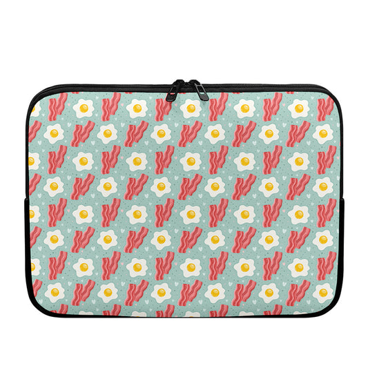 Blue Fried Egg And Bacon Pattern Print Laptop Sleeve