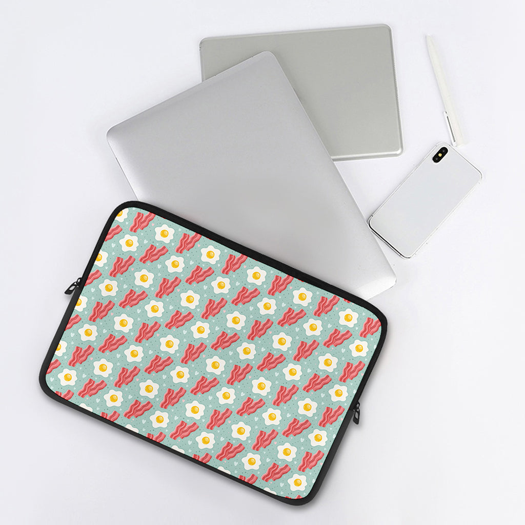 Blue Fried Egg And Bacon Pattern Print Laptop Sleeve