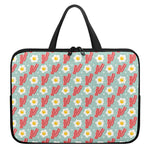 Blue Fried Egg And Bacon Pattern Print Laptop Sleeve With Handle