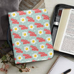Blue Fried Egg And Bacon Pattern Print Leather Bible Cover