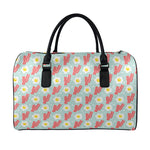 Blue Fried Egg And Bacon Pattern Print Leather Duffle Bag