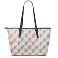 Blue Fried Egg And Bacon Pattern Print Leather Tote Bag With Zipper