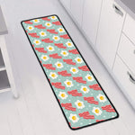 Blue Fried Egg And Bacon Pattern Print Long Kitchen Mat